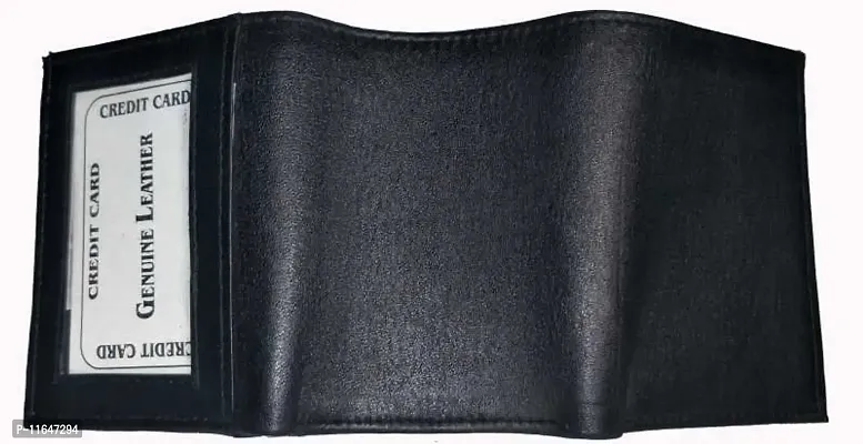 Designer Black Faux Leather Textured Three Fold Wallets For Men-thumb3