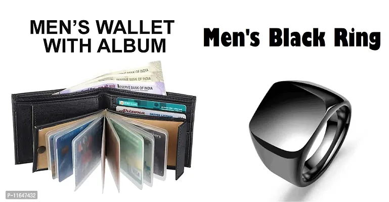 Designer Black Faux Leather Textured  Album Wallets For Men