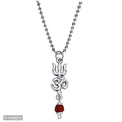 Sterling Silver OM Design Rudraksha Studded Pendant with Chain for Men and Women