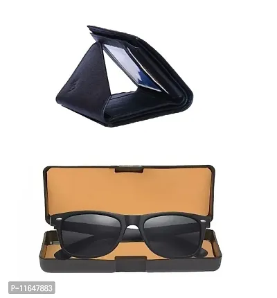 Designer PU Textured Wallet And Black Wayfarer Sunglasses For Men