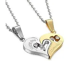 Valentine's Day Special Metal Stainless Steel I Love You Diamond Nug Broken Heart Romantic&nbsp;Duo Locket Pendant With Chain For Lovers-thumb1