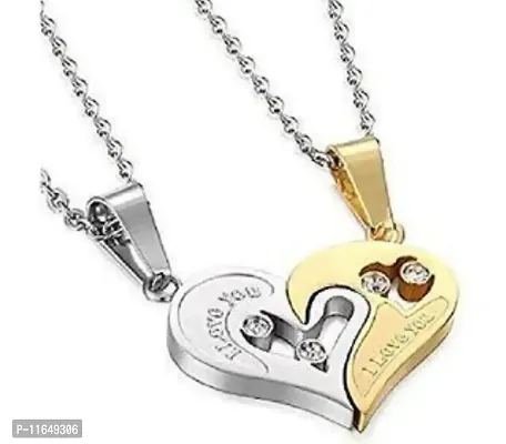 Valentine's Day Special Metal Stainless Steel I Love You Diamond Nug Broken Heart Romantic&nbsp;Duo Locket Pendant With Chain For Lovers-thumb2