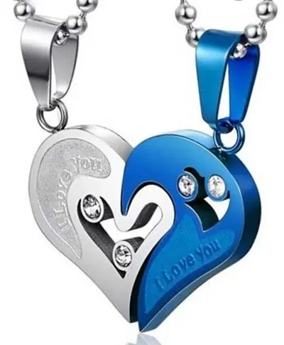 Stainless Steel Love Heart Two-Piece Pendants for Couple