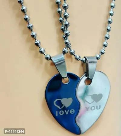 Cutest Broken Heart Chain Pendant Locket Ideal Gift for Couples Cupid Collection (2 Pendants | 2 Chains) Unisex | Metal