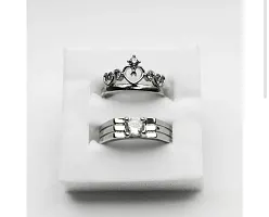Silver Plated 2 Pcs Shape Matching Crown and Promise Couple Rings for Lovers Unisex-thumb2