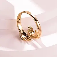 Amazing I Love U Hand Style Hug Stainless Steel Gold Plated Promise Anniversary Ring For LoversCouples-thumb1