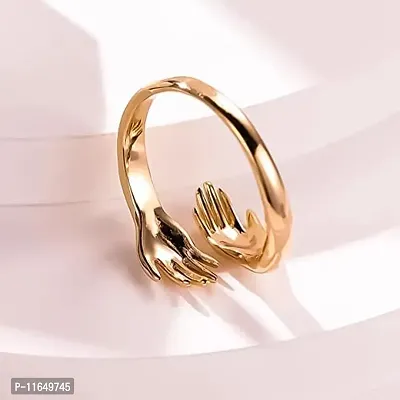 Amazing I Love U Hand Style Hug Stainless Steel Gold Plated Promise Anniversary Ring For LoversCouples-thumb2