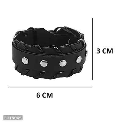 Boy s/Men s Leatherite Broad Metal Width Gym Style Solid Wrist Band Bracelet Cuff-thumb0