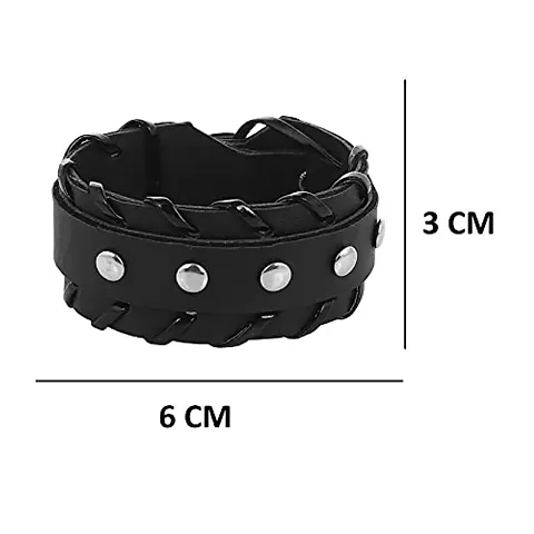 Boy s/Men s Leatherite Broad Metal Width Gym Style Solid Wrist Band Bracelet Cuff