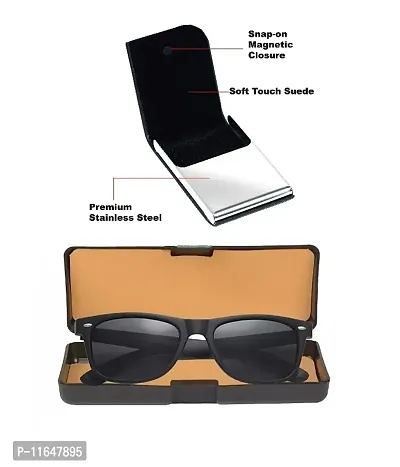 Designer PU Textured Stainless Steel Card Holder And Black Wayfarer Sunglasses For Men