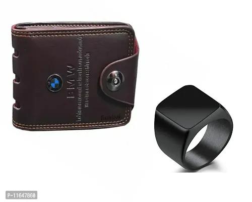 Designer PU Textured Black Ring And Leatherette Wallet For Men