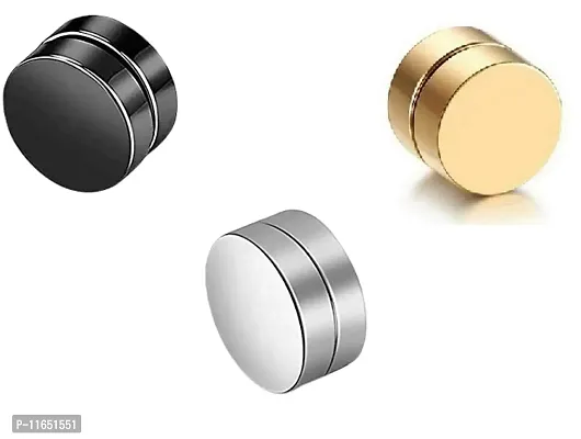 Alluring Non-Piercing Magnetic Multicoloured Stainless Steel  Studs For Men Pack Of 3-thumb0