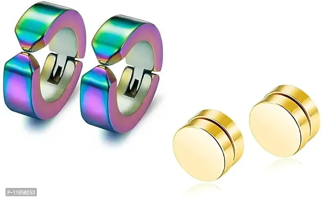 Alluring Non-Piercing Magnetic Multicoloured Stainless Steel  Studs For Men Pack Of 2