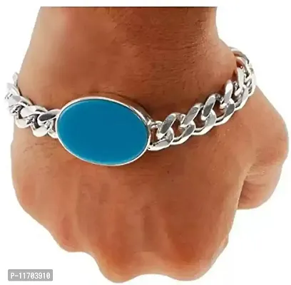 Blue Stone Silver Bracelet For Men | Salman Khan Bracelet | Free size-thumb3