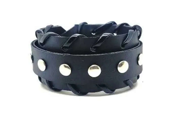 Boy s/Men s Leatherite Broad Metal Width Gym Style Solid Wrist Band Bracelet Cuff