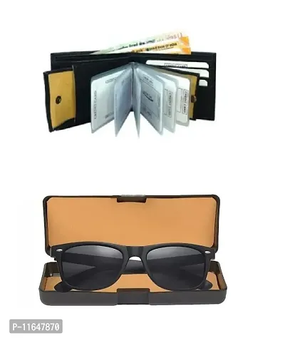 Designer PU Textured Wallet And Black Wayfarer Sunglasses For Men-thumb0