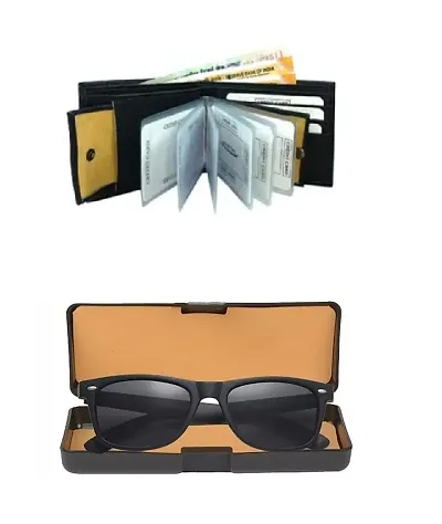 Stylish Faux Leather Textured Two Fold Wallet with Sunglasses Set