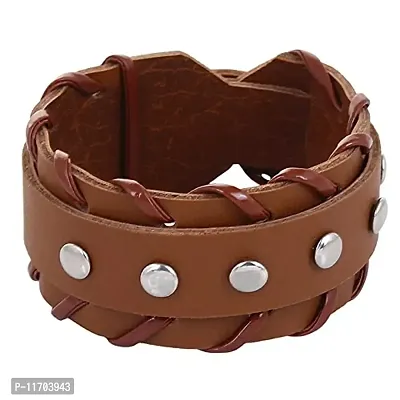 Boy s/Men s Leatherite Broad Metal Width Gym Style Solid Wrist Band Bracelet Cuff-thumb3