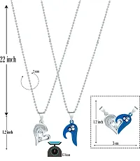 Couples and Lovers Valentine Special Broken Two Half Heart Shape Love Pendant Locket Chain With Nug-thumb1