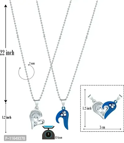 Couples and Lovers Valentine Special Broken Two Half Heart Shape Love Pendant Locket Chain With Nug-thumb2