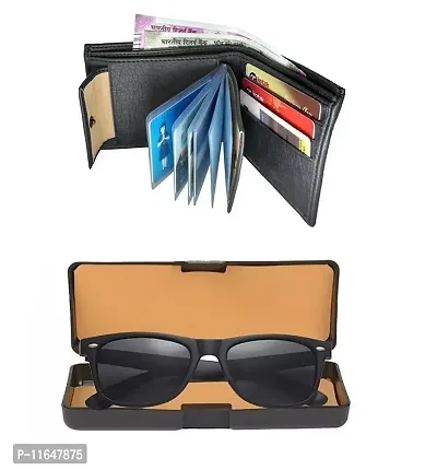 Designer PU Textured Wallet And Black Wayfarer Sunglasses For Men