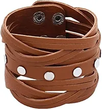 Boy s/Men s Leatherite Broad Metal Width Gym Style Solid Wrist Band Bracelet Cuff-thumb1