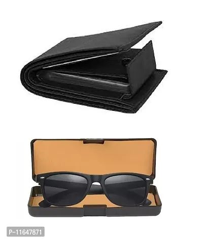 Designer PU Textured Wallet And Black Wayfarer Sunglasses For Men-thumb0