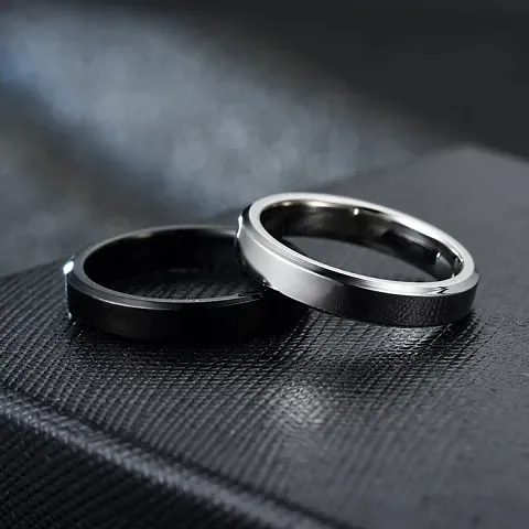 Stylish Stainless Steel Black Ring For Men (Pack Of 2)
