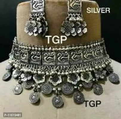 Stylish Multicoloured Oxidised Silver Beads Jewellery Set For Women