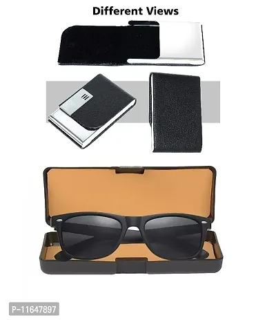 Designer PU Textured Stainless Steel Card Holder And Black Wayfarer Sunglasses For Men