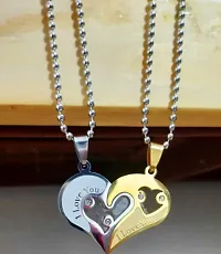 Valentine's Day Special Metal Stainless Steel I Love You Diamond Nug Broken Heart Romantic&nbsp;Duo Locket Pendant With Chain For Lovers-thumb1