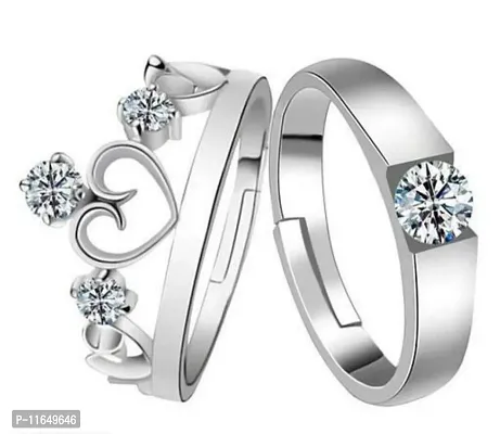 Silver Plated 2 Pcs Shape Matching Crown and Promise Couple Rings for Lovers Unisex-thumb0