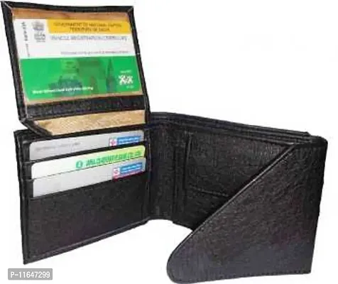 Designer Black Artificial Leather Textured Three Fold Wallets For Men-thumb0