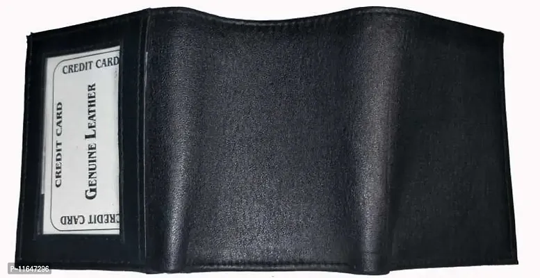 Designer Black Faux Leather Textured Three Fold Wallets For Men-thumb2