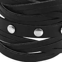 Boy s/Men s Leatherite Broad Metal Width Gym Style Solid Wrist Band Bracelet Cuff-thumb1
