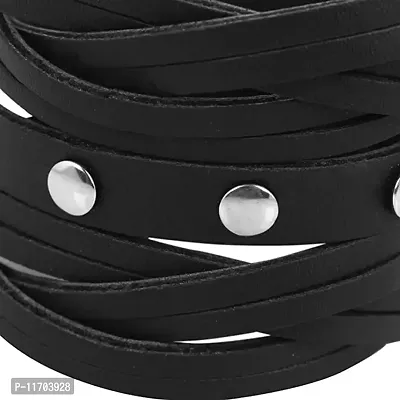 Boy s/Men s Leatherite Broad Metal Width Gym Style Solid Wrist Band Bracelet Cuff-thumb2