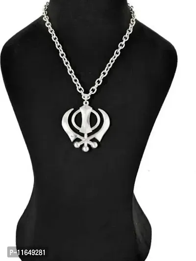 Sterling Silver Baba Guru Nanak/ Sikh Khanda Symbol Pendant with Chain for Men and Women