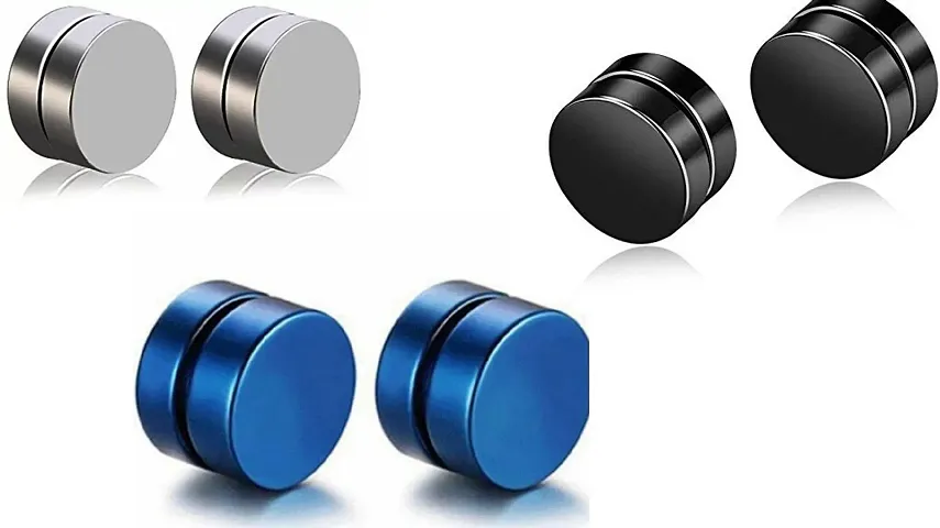 Alluring Non-Piercing Magnetic Stainless Studs For Men Pack Of 3