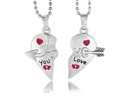 Heart Broken Arrow Couple Love Heart Pendant Locket Chain-thumb2