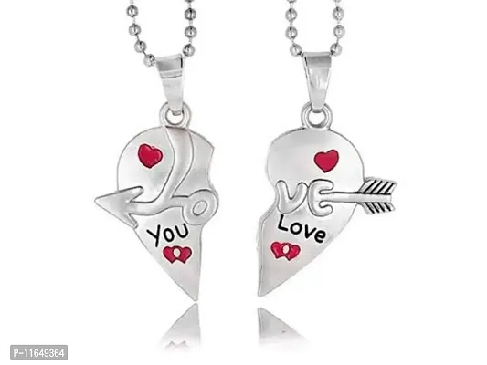 Heart Broken Arrow Couple Love Heart Pendant Locket Chain-thumb3