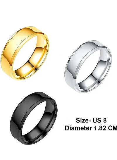 Stylish Stainless Steel Black Ring For Men (Pack Of 3)