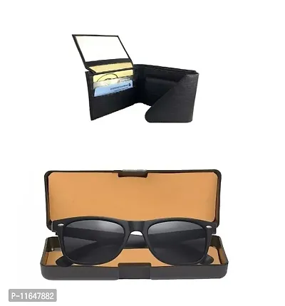 Designer PU Textured Wallet And Black Wayfarer Sunglasses For Men