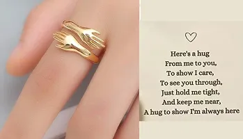 Amazing I Love U Hand Style Hug Stainless Steel Gold Plated Promise Anniversary Ring For LoversCouples-thumb3