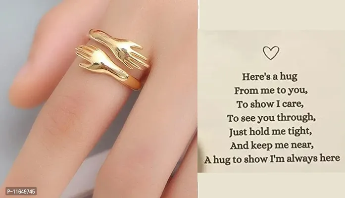 Amazing I Love U Hand Style Hug Stainless Steel Gold Plated Promise Anniversary Ring For LoversCouples-thumb4