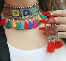 Stylish Multicoloured Oxidised Silver Beads Jewellery Set For Women-thumb1