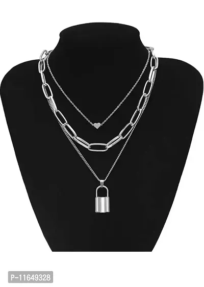 Latest Stylish Multilayer Metal Heart-Lock Chain Pendant for Men   Women-thumb0