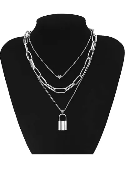 Latest Stylish Multilayer Metal Heart-Lock Chain Pendant for Men Women