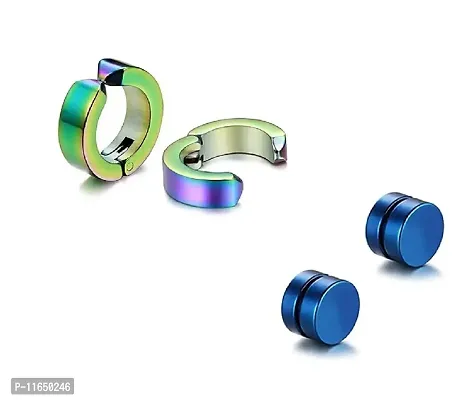 Alluring Non-Piercing Magnetic Multicoloured Stainless Steel  Studs For Men Pack Of 2