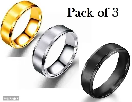 Alluring Multicoloured Stainless Steel   Rings For Men Pack Of 3