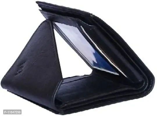 Designer Black Artificial Leather Textured Three Fold Wallets For Men-thumb2